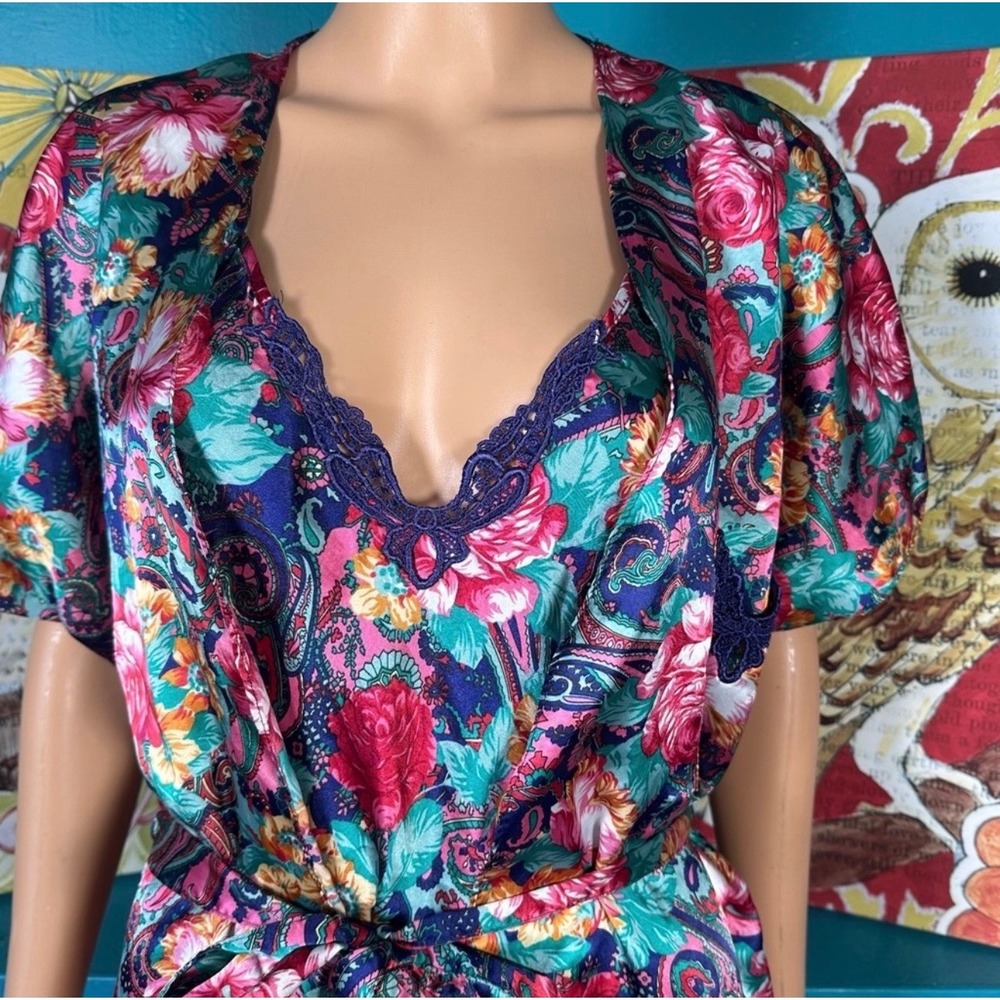Vintage California Miss 2 Piece Floral Paisley Robe & Nightgown Set Medium USA - Picture 2 of 12